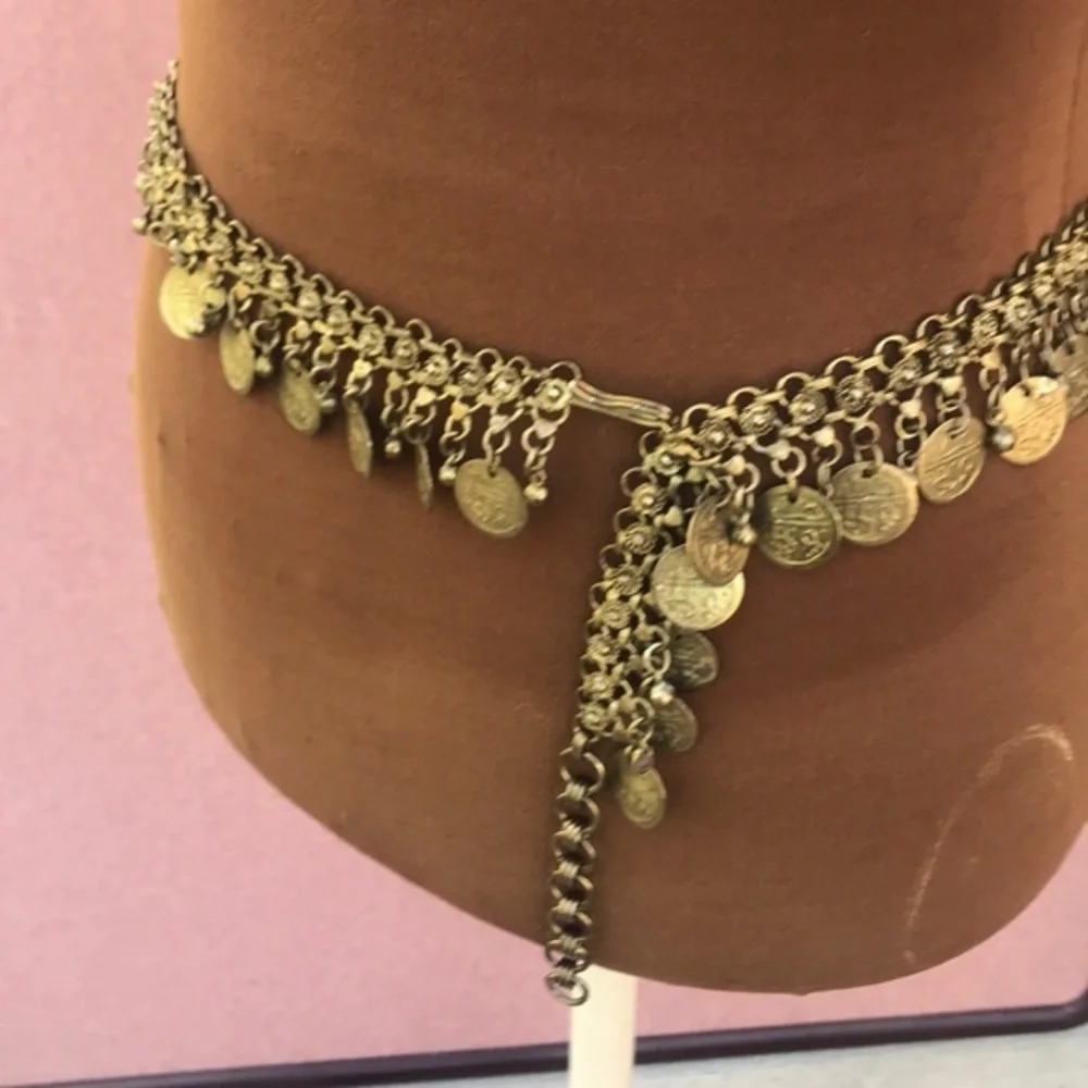 Boho Tribal Coin Chain Belly Dance Hip Belt Antiqued Gold 37”